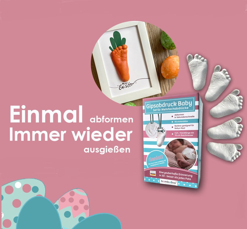 3D Gipsabdruck von Babyfuß und Hand als Diy Geschenkidee zu Ostern.