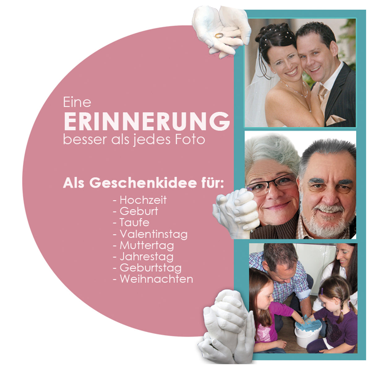 Familie, Paar und Kinder Gipsabdruck 1 Hand oder 2,3,4,5 Hände, detailgenau, Falten, Poren. Handabdruck Diy Set aus Deutschland. Ungiftig günstig und höchste Qualität.