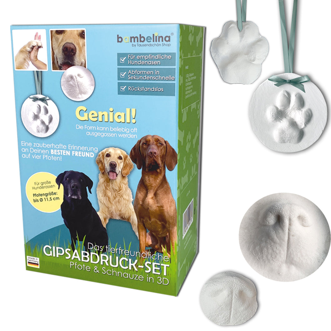 Gipsabdruck Set für Hundepfote und Hundeschnauze in 3D, Abdruck Hund für Pfotengröße L  bis XL, Art. 1040
