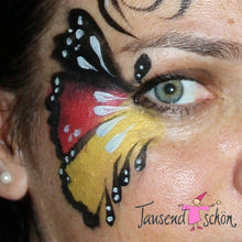 Lade das Bild in den Galerie-Viewer, 21 + 3  Eulenspiegel Schminkfarben Set, Kinderschminke, Theaterschminke in Metallpalette mit 21 Farben, 3 Glitzer, 2 Profi-Pinsel, Schwämmchen, dermatologisch getestet, Deutsches Produkt

